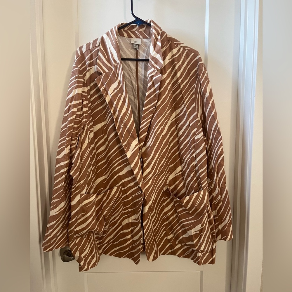 NWT A New Day linen blazer jacket -brown and cream zebra striped- size 2X